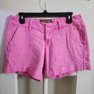 Dear John Denim Pink Floral Jacquard Cuffed Shorts Size 29
